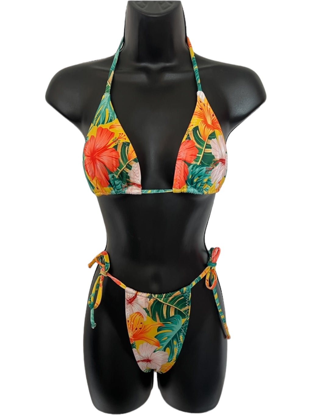 multi color hibiscus Traingle top and string bottom