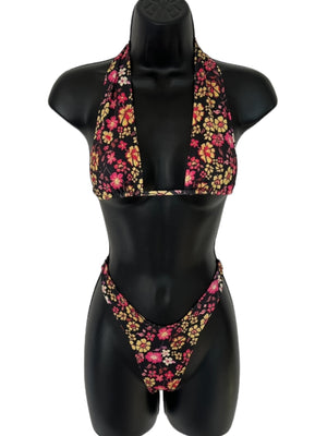 black Floral halter top and classic bottom