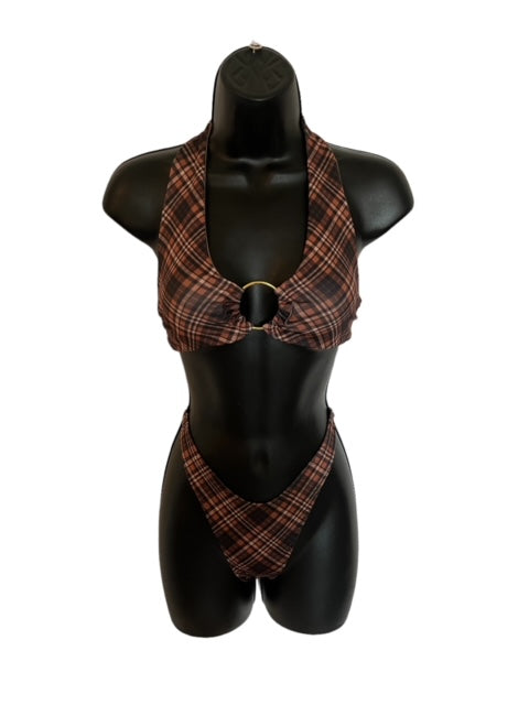 brown plaid halter top and classic bottom