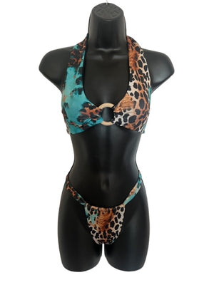 Leopard halter top and drawstrap bottom