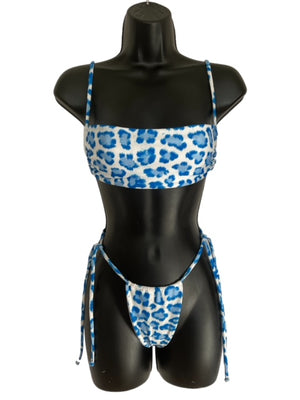 Blue leopard Strap top and string bottom