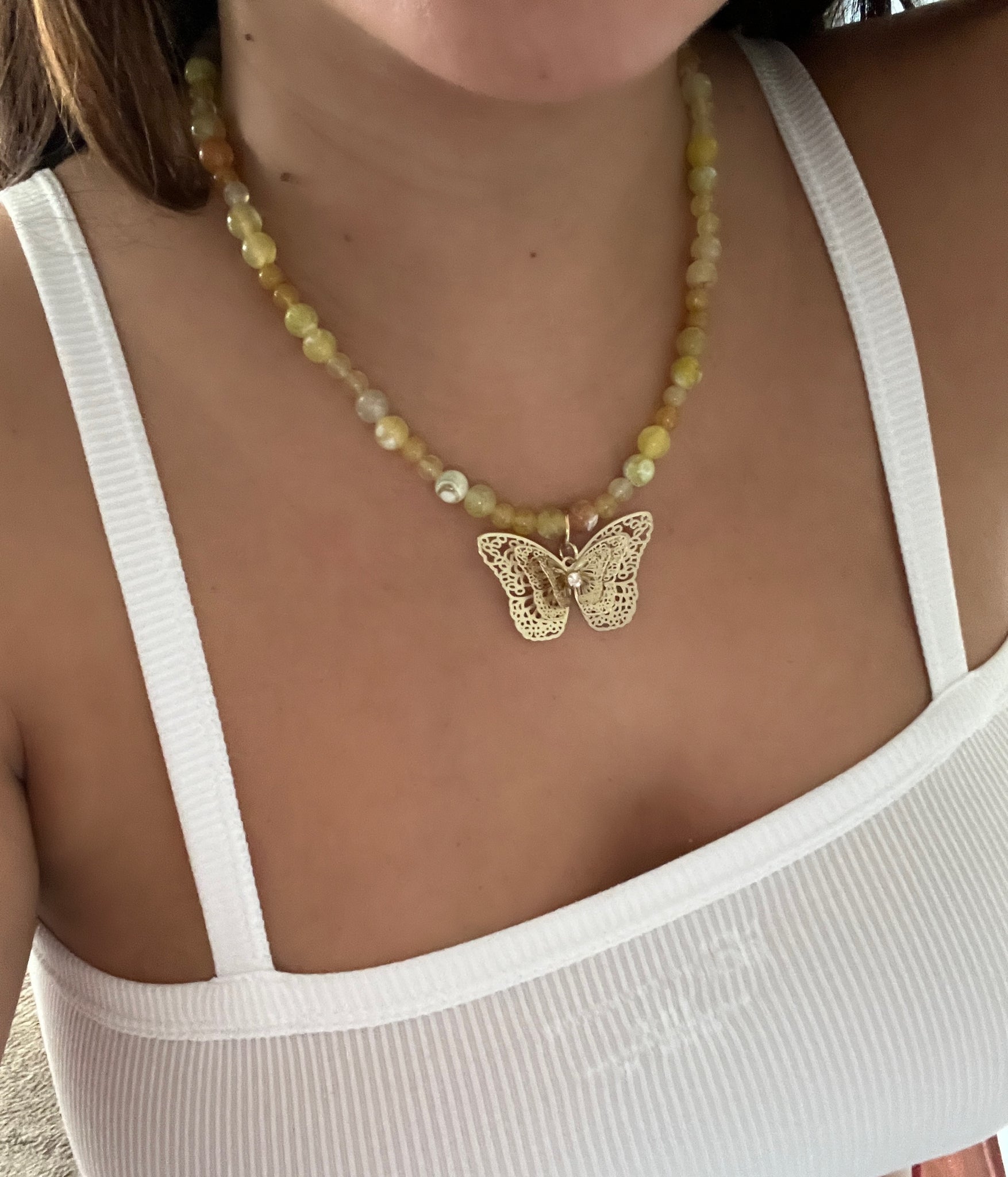 Butterfly beaded yellow Necklace