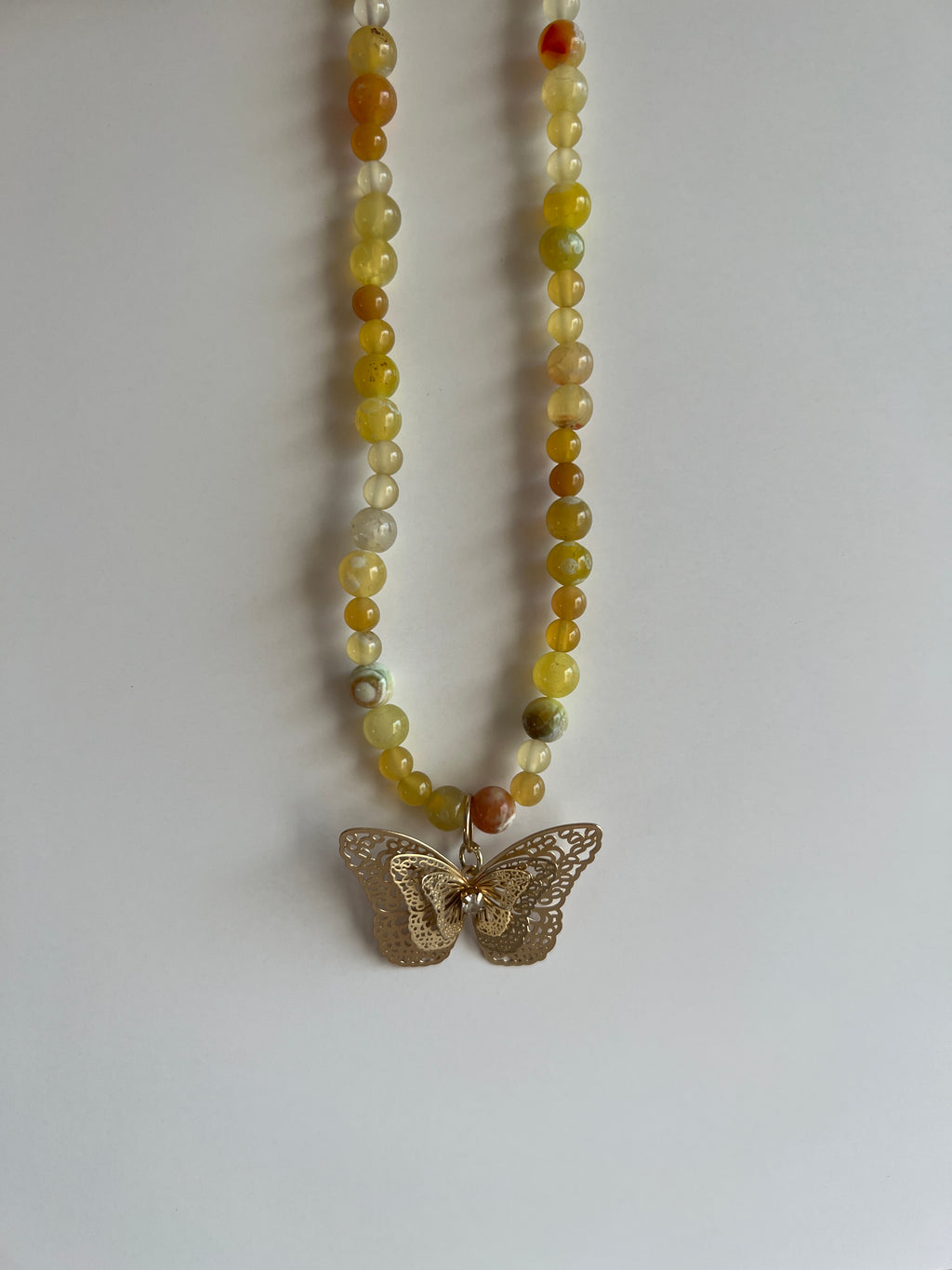 Butterfly beaded yellow Necklace